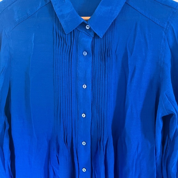 Alfani Womens 3/4 sleeve pleated Royal Blue Button Up Shirt Dress Size XL - Picture 3 of 6